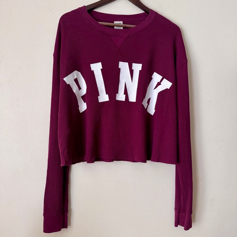 Pink Victoria's Secret Shirt Maroon Thermal Crop Top Long Sleeve - L size